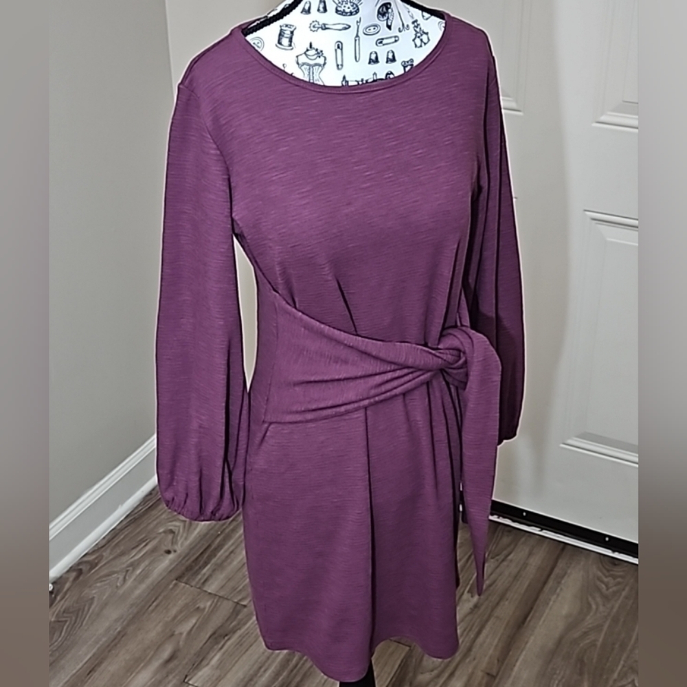 R.Vivimos Tunic Mini Dress Purple Tie Waist Lantern Sleeves Women's S 4/6 NWT